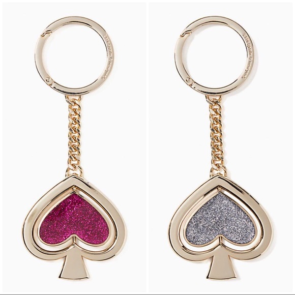 NWT KATE SPADE GLITTER PINK/SLVR REVOLVING KEY FOB - Picture 1 of 5